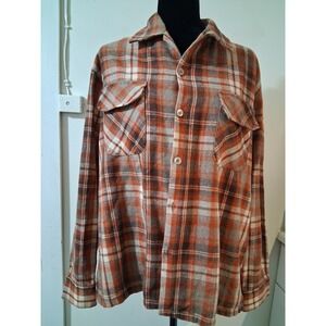 Vintage Cascade Mens Wool Blend Flannel Shirt Orange Brown Plaid L RN26818 Korea